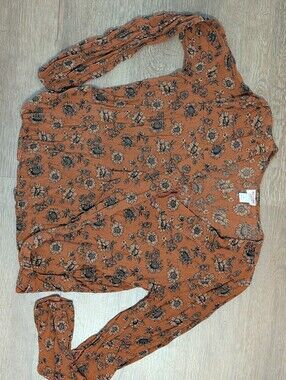 Mossimo Supply Co. Sunflower Wrap Long Sleeve Rust Blouse